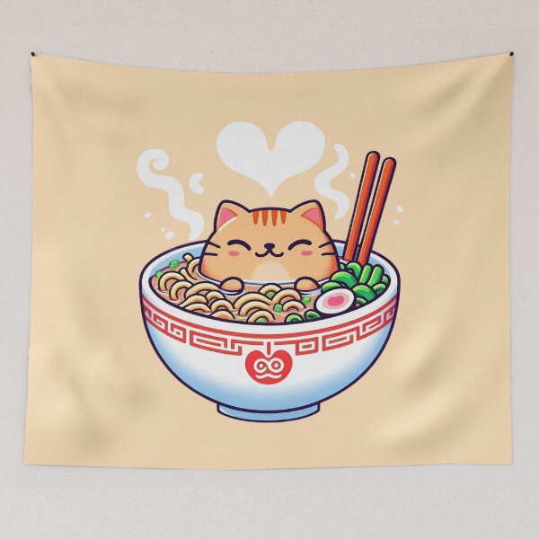 Item preview, Kawaii Cat Eating Ramen - Funny Japanese Noodle Soup designed and sold by GREENZ0NE.