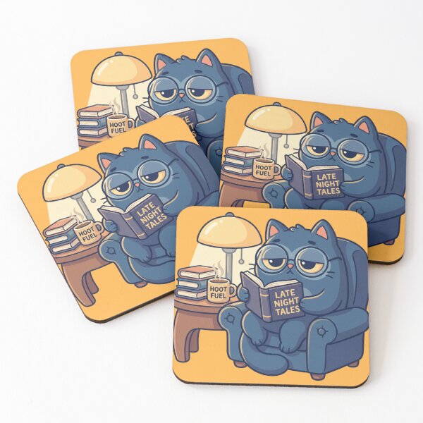 Item preview, Night Owl Cat Reading Art - Dark Academia Midnight Scholar - Cozy Late Night Coffee & Books Illustration designed and sold by HappySproutArt.