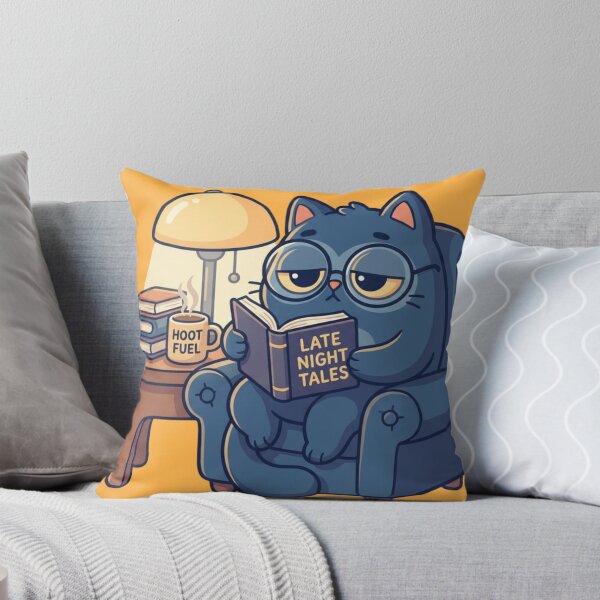 Item preview, Night Owl Cat Reading Art - Dark Academia Midnight Scholar - Cozy Late Night Coffee & Books Illustration designed and sold by HappySproutArt.