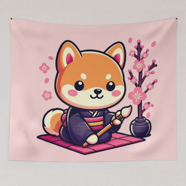 Item preview, Scholar Shiba Inu Dog - Japanese Calligraphy and Kimono designed and sold by GREENZ0NE.