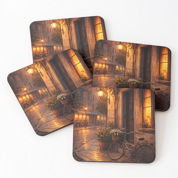 Item preview, Warm Rainy Street With Bicycle Lights designed and sold by MIArt Studio.