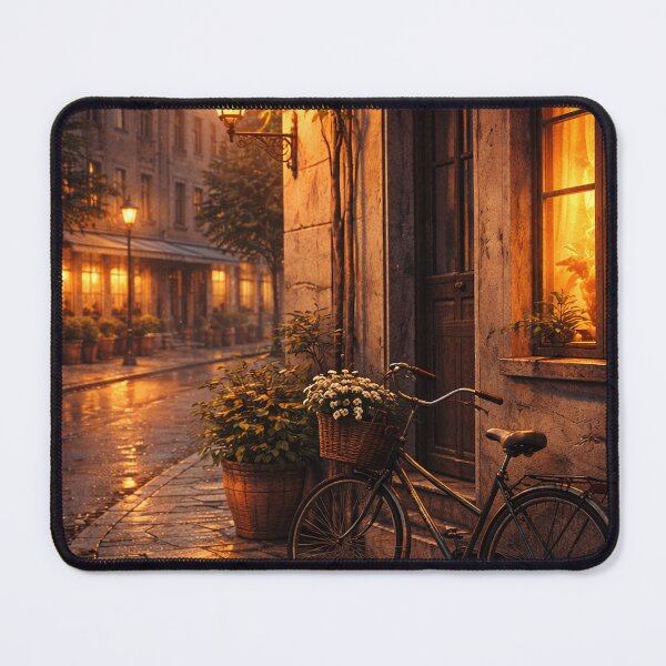 Item preview, Warm Rainy Street With Bicycle Lights designed and sold by MIArt Studio.