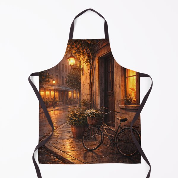 Item preview, Warm Rainy Street With Bicycle Lights designed and sold by MIArt Studio.
