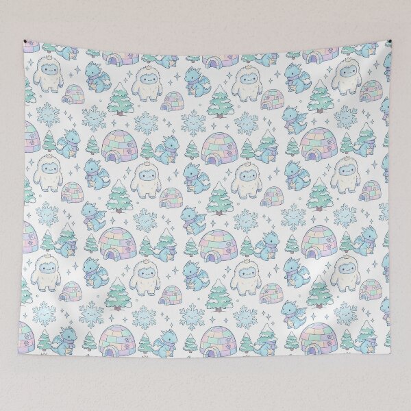 Item preview, Cute Winter Fantasy Pattern - Yeti & Dragon designed and sold by KimSnow Studio.
