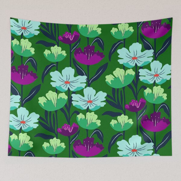 Item preview, Vibrant blooming tropical flowers in green and purple designed and sold by Jennifer Ladd.