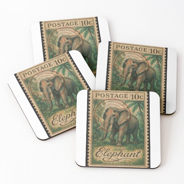 Item preview, Elephant Postage Stamp Vintage Wildlife Art designed and sold by ForeverPrintsOK.
