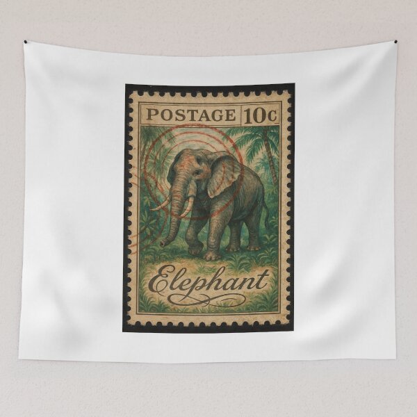 Item preview, Elephant Postage Stamp Vintage Wildlife Art designed and sold by ForeverPrintsOK.
