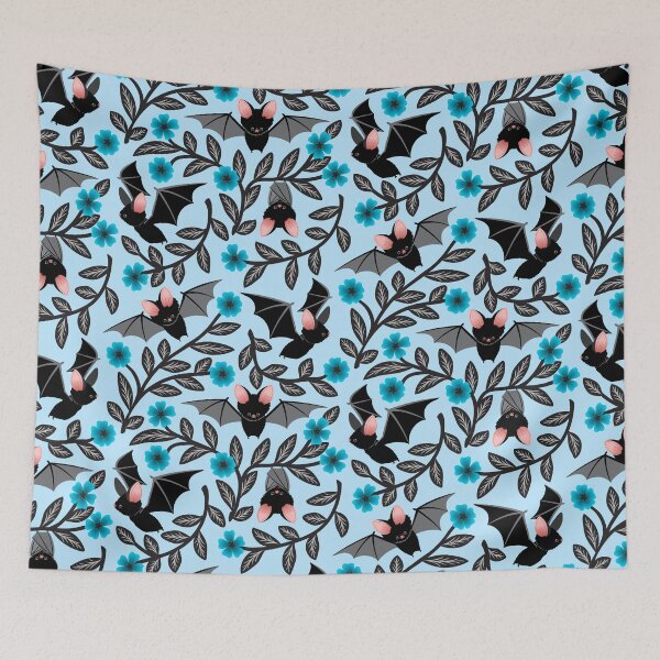 Item preview, Bats and flowers in blue designed and sold by Jennifer Ladd.