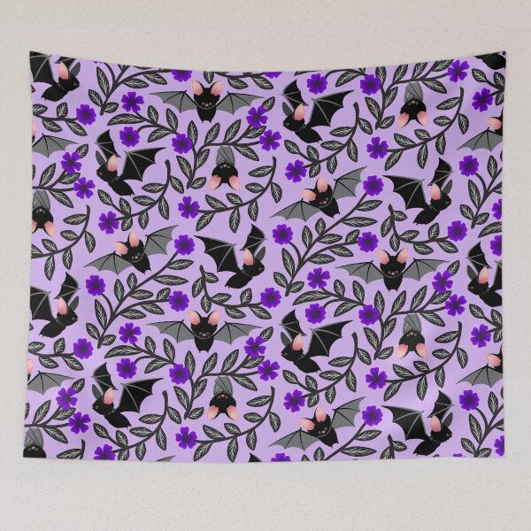 Item preview, Bats and flowers on purple designed and sold by Jennifer Ladd.
