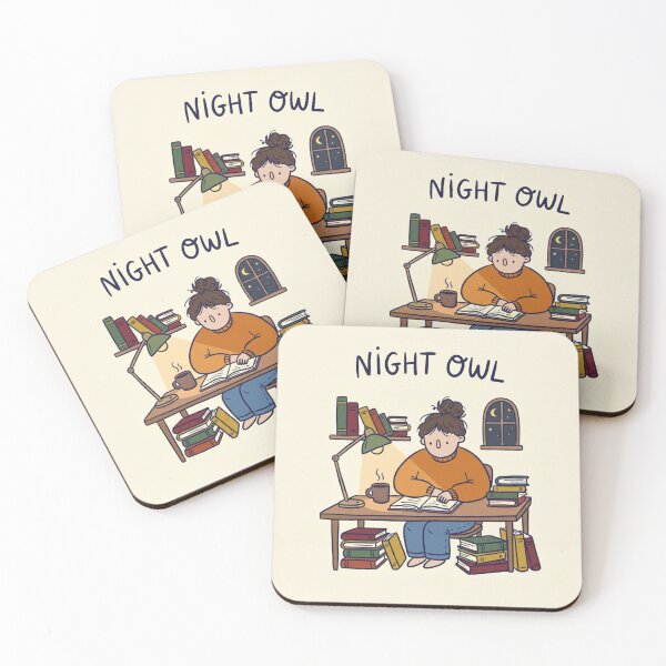Item preview, Whimsical Night Owl Girl Art - Cozy Late Night Study - Human Bibliophile Reading Illustration & Book Decor designed and sold by HappySproutArt.