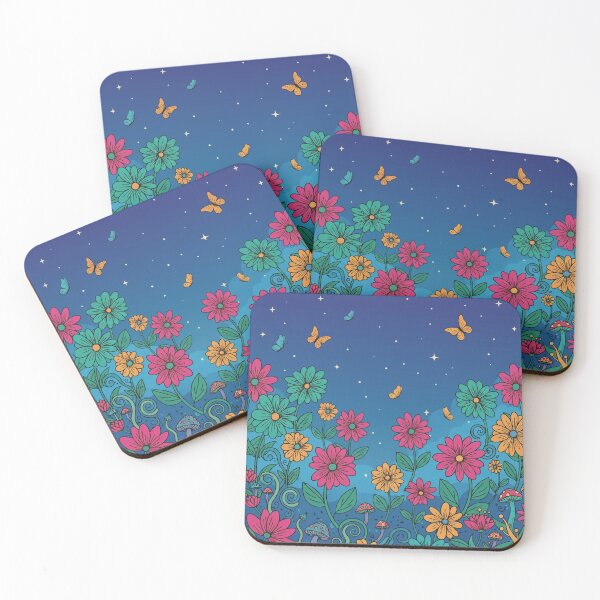 Item preview, Retro Whimsical Meadow: Night Garden with Flowers & Butterflies designed and sold by Far Out Goods.