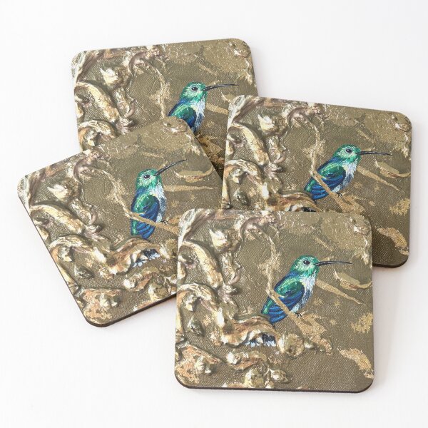 Item preview, Forest Bathing Reflection - hummingbird on shimmering gold designed and sold by Bobbie Rich.