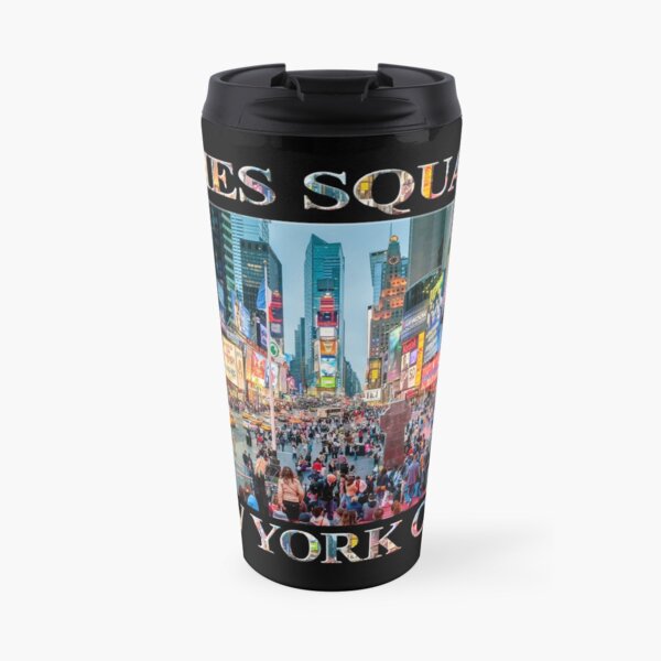 Times Square Tourists (poster on black) Travel Mug