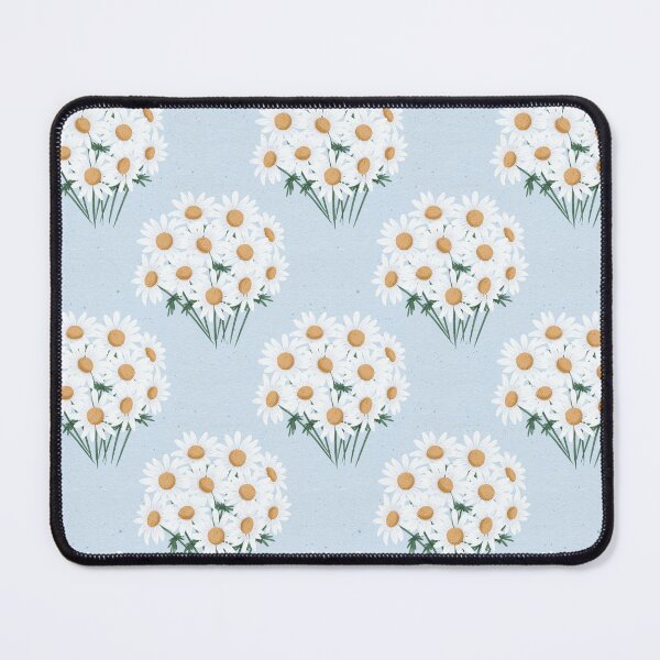 Item preview, Daisy bouquet pattern on textured spotted pale pastel blue background  designed and sold by SaltyCoveStudio.