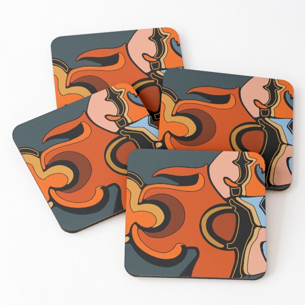 Item preview, Abstract Interlocking Shapes Orange Blue Geometric Pattern Bold Black Outline designed and sold by Jacob Hokanson.