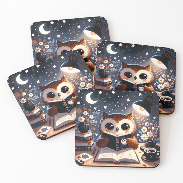Item preview, Cute Reading Owl Illustration – Cozy Night Owl with Book, Moonlight Study Aesthetic, Kawaii Owl Art designed and sold by HappySproutArt.