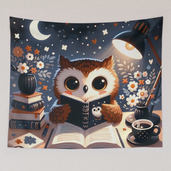 Item preview, Cute Reading Owl Illustration – Cozy Night Owl with Book, Moonlight Study Aesthetic, Kawaii Owl Art designed and sold by HappySproutArt.