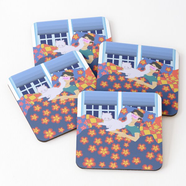 Item preview, Cozy Cat Interruption – Whimsical Cat and man sleeping designed and sold by MidModMagic.