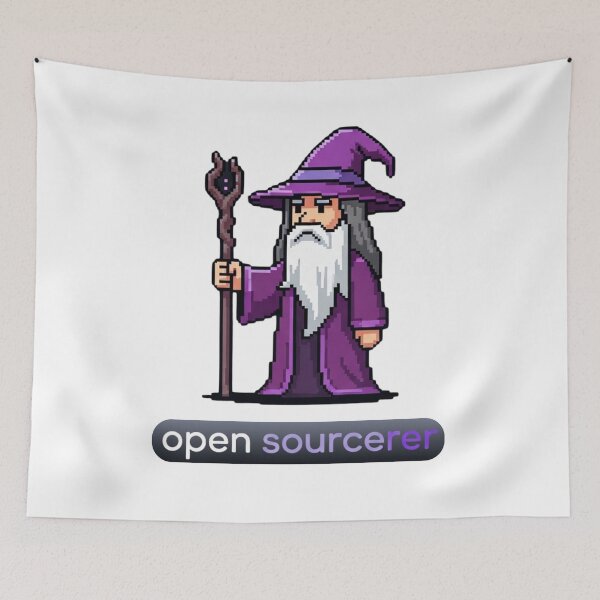 Item preview, Open Sourcerer Pixel Wizard – Funny Open Source Programmer T‑Shirt designed and sold by SheebRock.