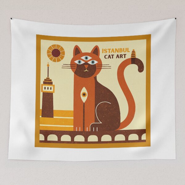 Item preview, Istanbul Cat Art - Mystic Geometric Cat Decor - Turkish Street Cat Illustration  designed and sold by asliberry.