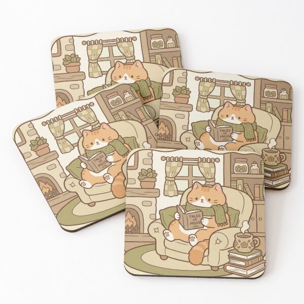 Item preview, Cozy Reading Cat Illustration – Cute Cat with Book by Fireplace, Cottagecore Book Lover Art designed and sold by HappySproutArt.