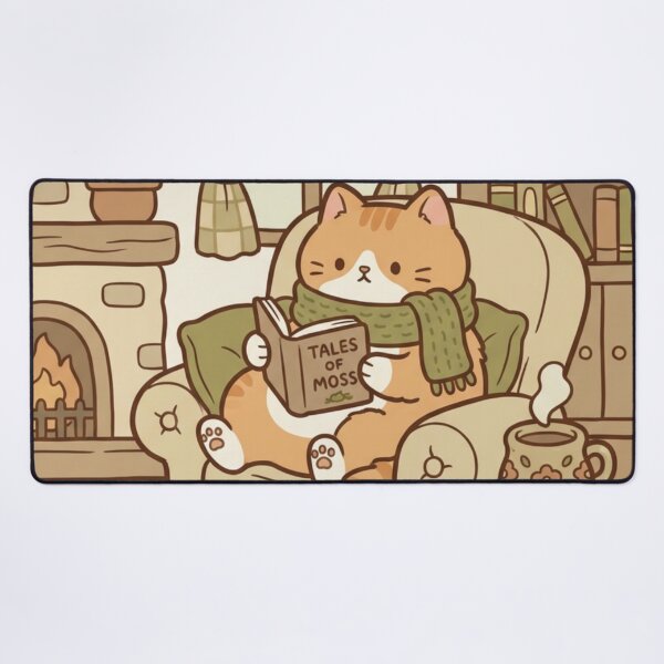 Item preview, Cozy Reading Cat Illustration – Cute Cat with Book by Fireplace, Cottagecore Book Lover Art designed and sold by HappySproutArt.