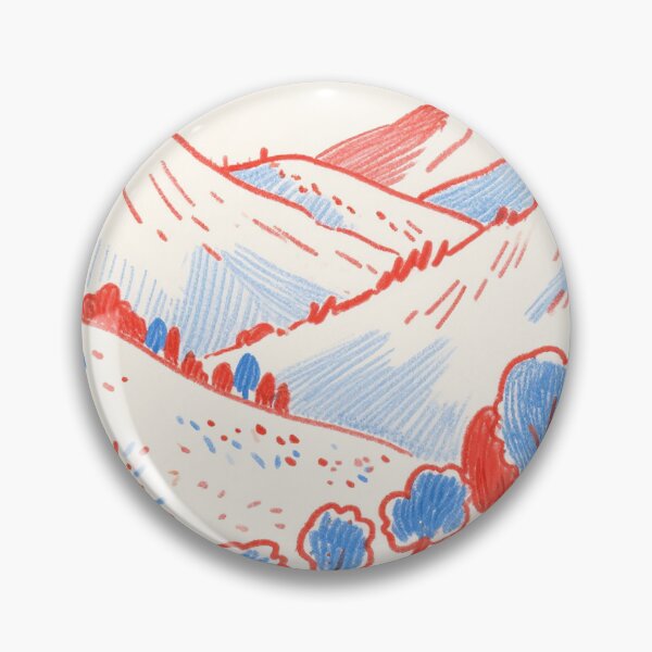 Item preview, Red Blue Mountains Whimsical Folk Art Sketch designed and sold by zzz888.