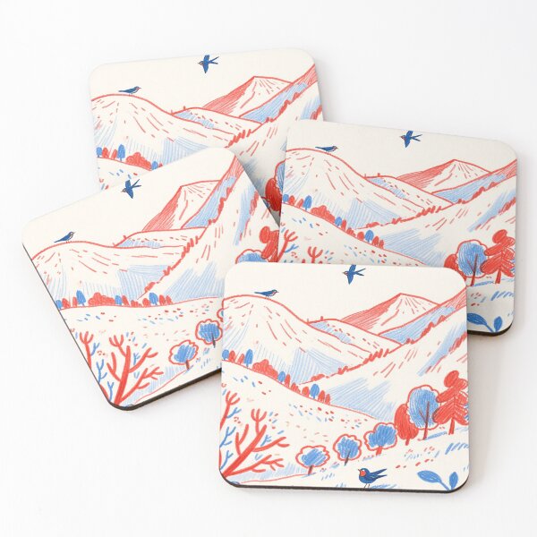 Item preview, Red Blue Mountains Whimsical Folk Art Sketch designed and sold by zzz888.