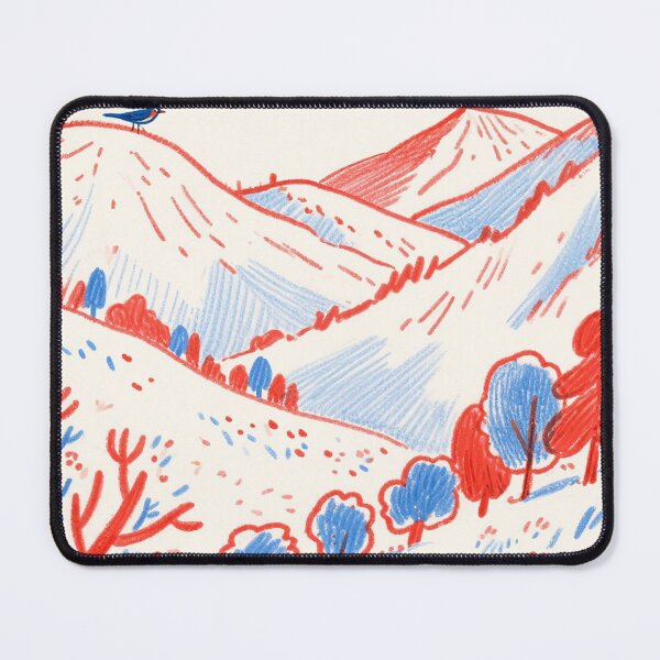 Item preview, Red Blue Mountains Whimsical Folk Art Sketch designed and sold by zzz888.