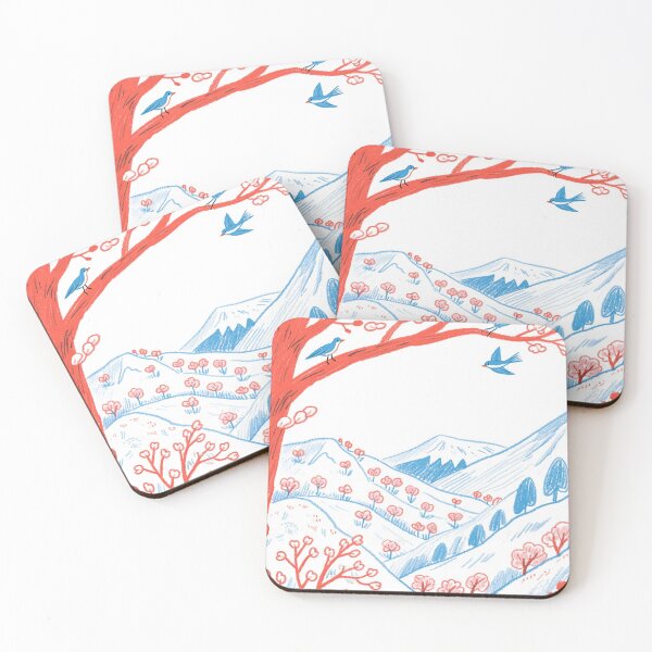 Item preview, Red Tree Blue Birds Folk Art Landscape designed and sold by zzz888.