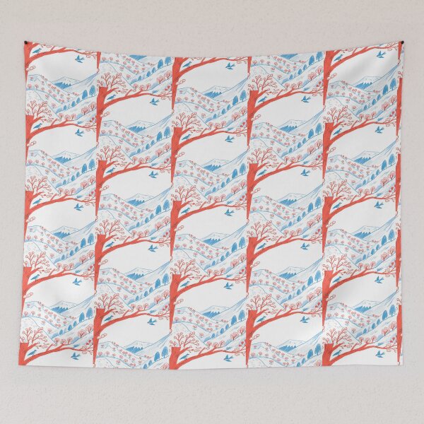 Item preview, Red Tree Blue Birds Folk Art Landscape designed and sold by zzz888.