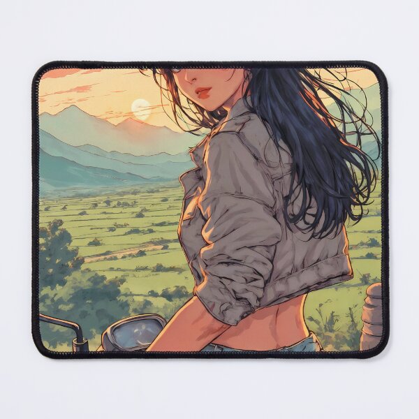 Item preview, The Highland Rider - Retro Anime Girl and Motorcycle in Phonsavan designed and sold by JacksoonLester.