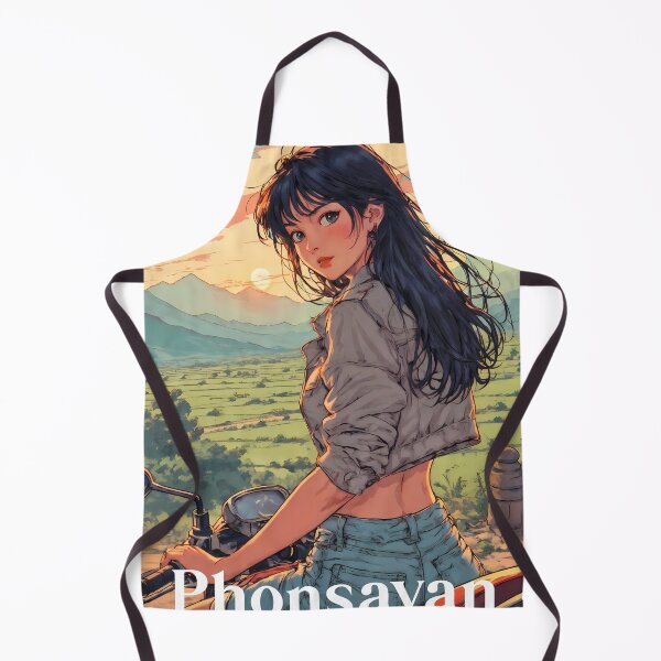 Item preview, The Highland Rider - Retro Anime Girl and Motorcycle in Phonsavan designed and sold by JacksoonLester.