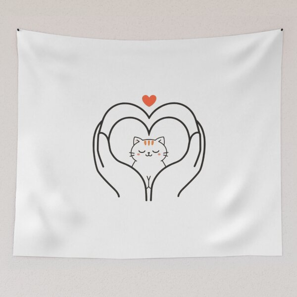 Item preview, Gentle Love – Cat in Caring Hands Minimal Line Art designed and sold by EchopawCo.