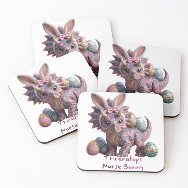 Item preview, Cute Triceratops Nurse Bunny with Easter Eggs designed and sold by Anastasiia Yurevych.