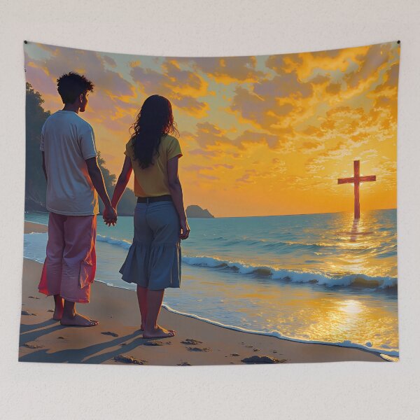 Item preview, Christian Couple at Sunset - Cross and the Sea designed and sold by Pastor Reeves Studio.