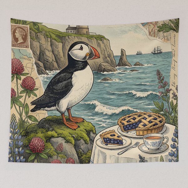 Item preview, Vintage Puffin and Coastal Lighthouse Postcard designed and sold by CoffeeinBloom.