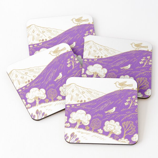 Item preview, Whimsical Golden Birds on Purple Peaks designed and sold by zzz888.