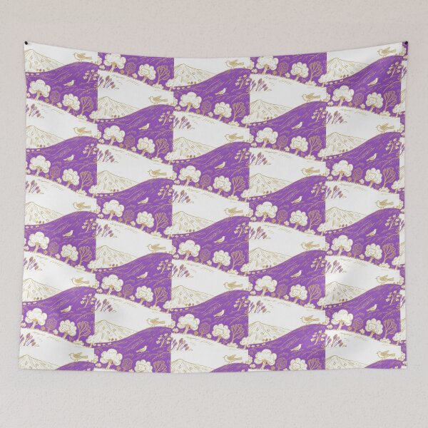 Item preview, Whimsical Golden Birds on Purple Peaks designed and sold by zzz888.