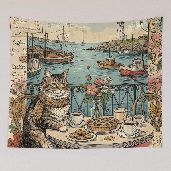 Item preview, Vintage Autumn Café Postcard Halifax designed and sold by CoffeeinBloom.