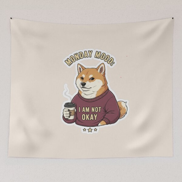 Item preview, Monday Mood Shiba Inu Not Okay - Funny Grumpy Dog Coffee Tee designed and sold by PriyaMagic.