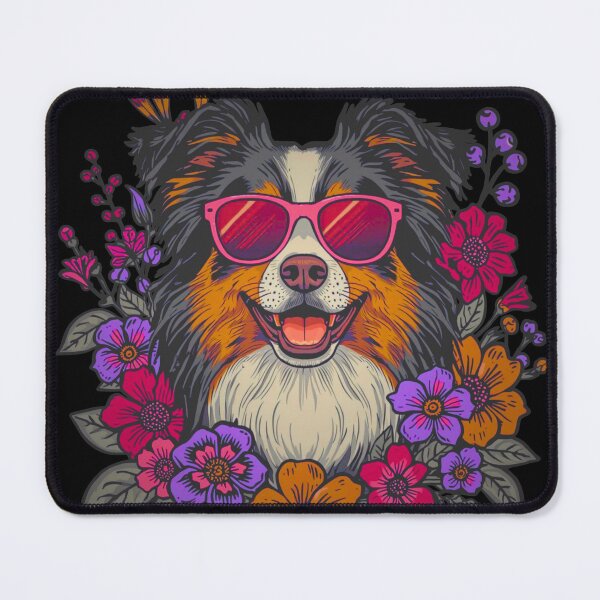Item preview, Groovy Aussie Girl – Retro Floral Australian Shepherd Art designed and sold by RareEchoMood.