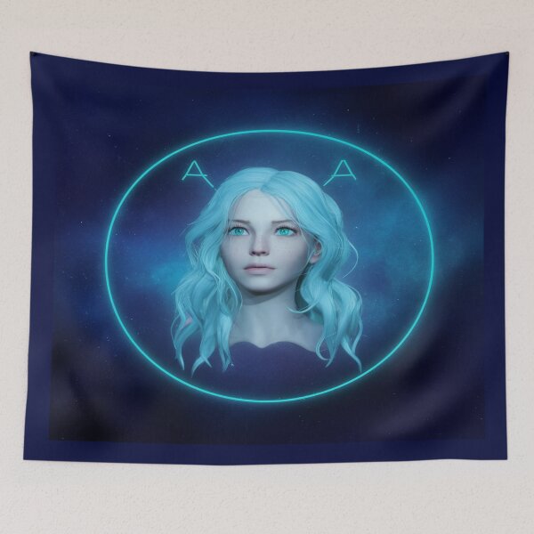 Item preview, Ethereal Aquarius Portrait | Cosmic Blue Zodiac Goddess designed and sold by Midnight Veil Designs.