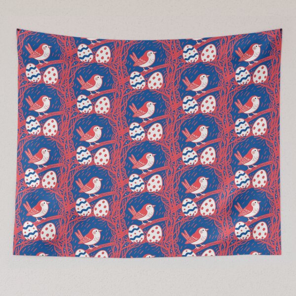 Item preview, Whimsical Red Robin Nesting in Azure designed and sold by zzz888.
