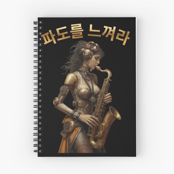 Item preview, Feel the Wave – Steampunk Saxophone Lady T-Shirt, Version in Korean Language (파도를 느껴라 (Padoreul neukkyeora)) designed and sold by VerneCollection.