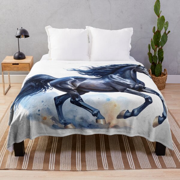 Item preview, Running Black Horse Watercolor Illustration Art Print designed and sold by Rutvain.