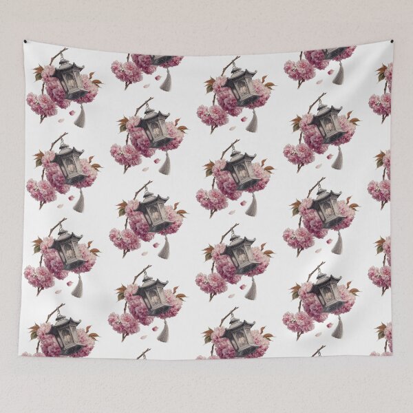 Item preview, Chinese Lantern Sakura Cherry Blossom Watercolor Art Print designed and sold by Anastasiia Yurevych.