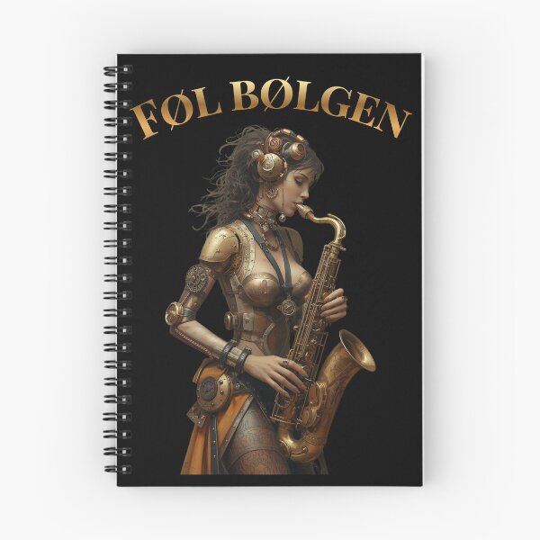 Item preview, Feel the Wave – Steampunk Saxophone Lady T-Shirt, Version in Danish/Norwegian Language (Føl bølgen) designed and sold by VerneCollection.