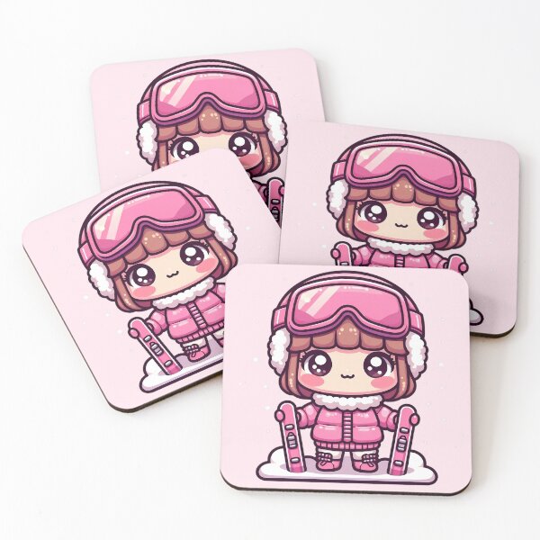 Item preview, Kawaii Little Skier Girl - Cute Pink Winter Outfit designed and sold by GREENZ0NE.