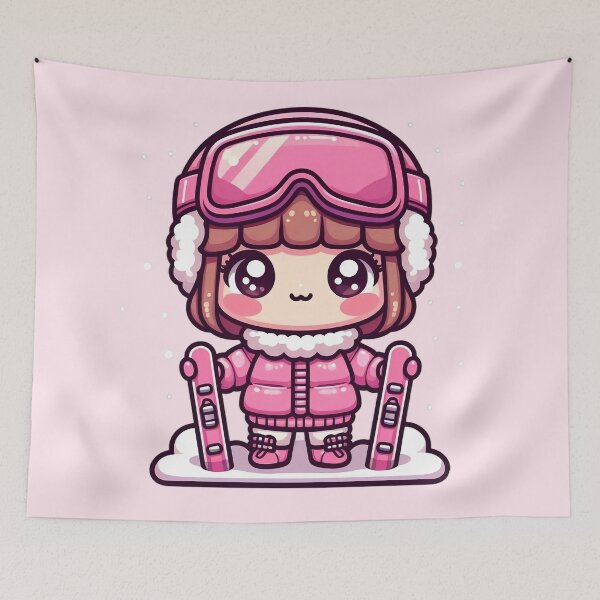 Item preview, Kawaii Little Skier Girl - Cute Pink Winter Outfit designed and sold by GREENZ0NE.